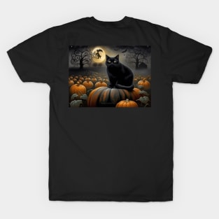 Black Cat in a pumpkin patch T-Shirt